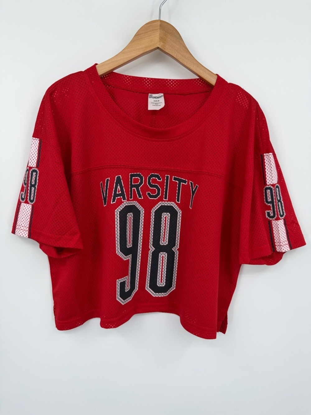 No Boundaries Vibrant Red Varsity “98” Mesh Crop Top